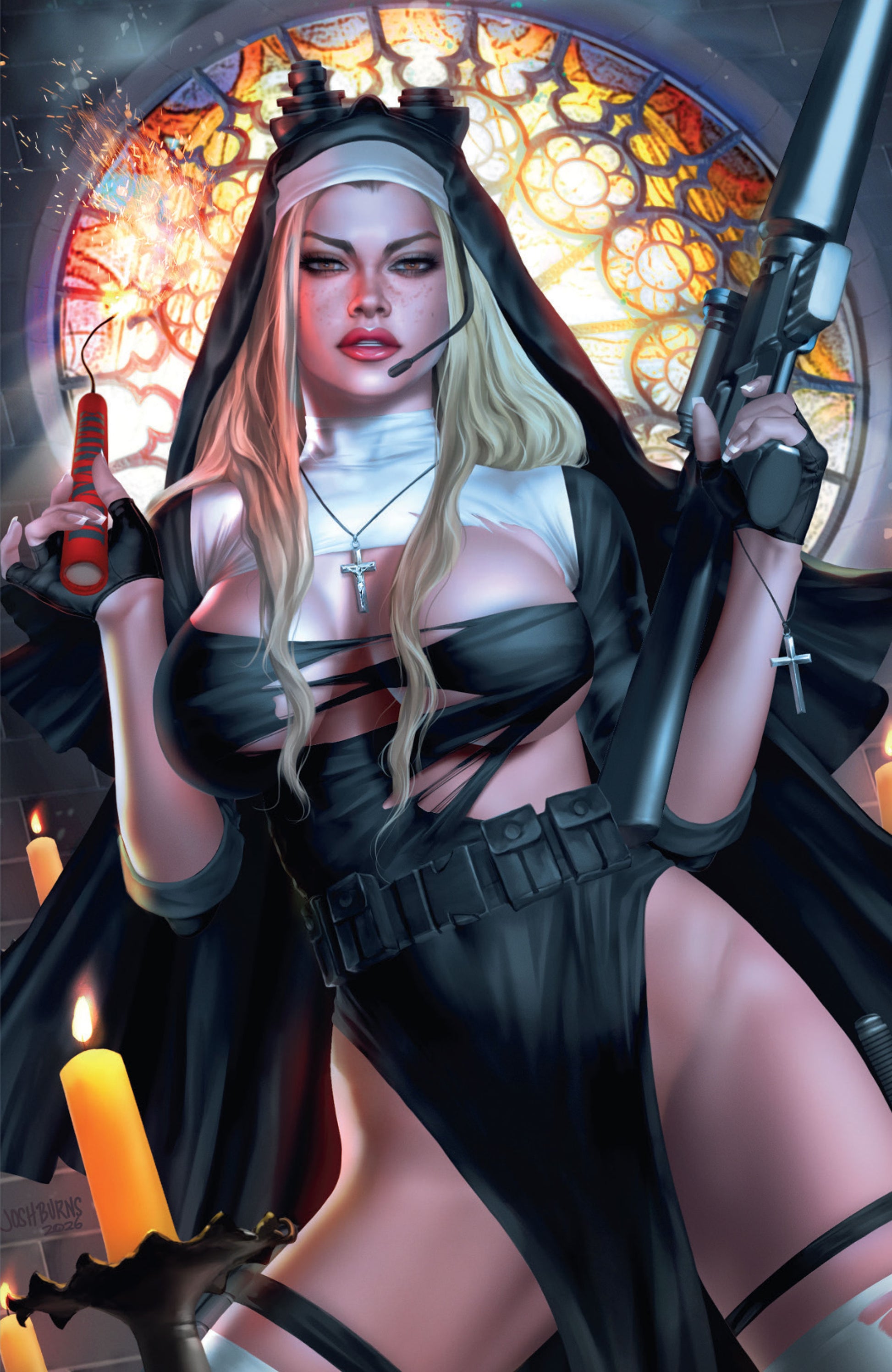 Gun Honey #1 Josh Burns Big Dex MegaCon Exclusive Virgin Variant front cover published by Titan Comics featuring stylized noir action artwork