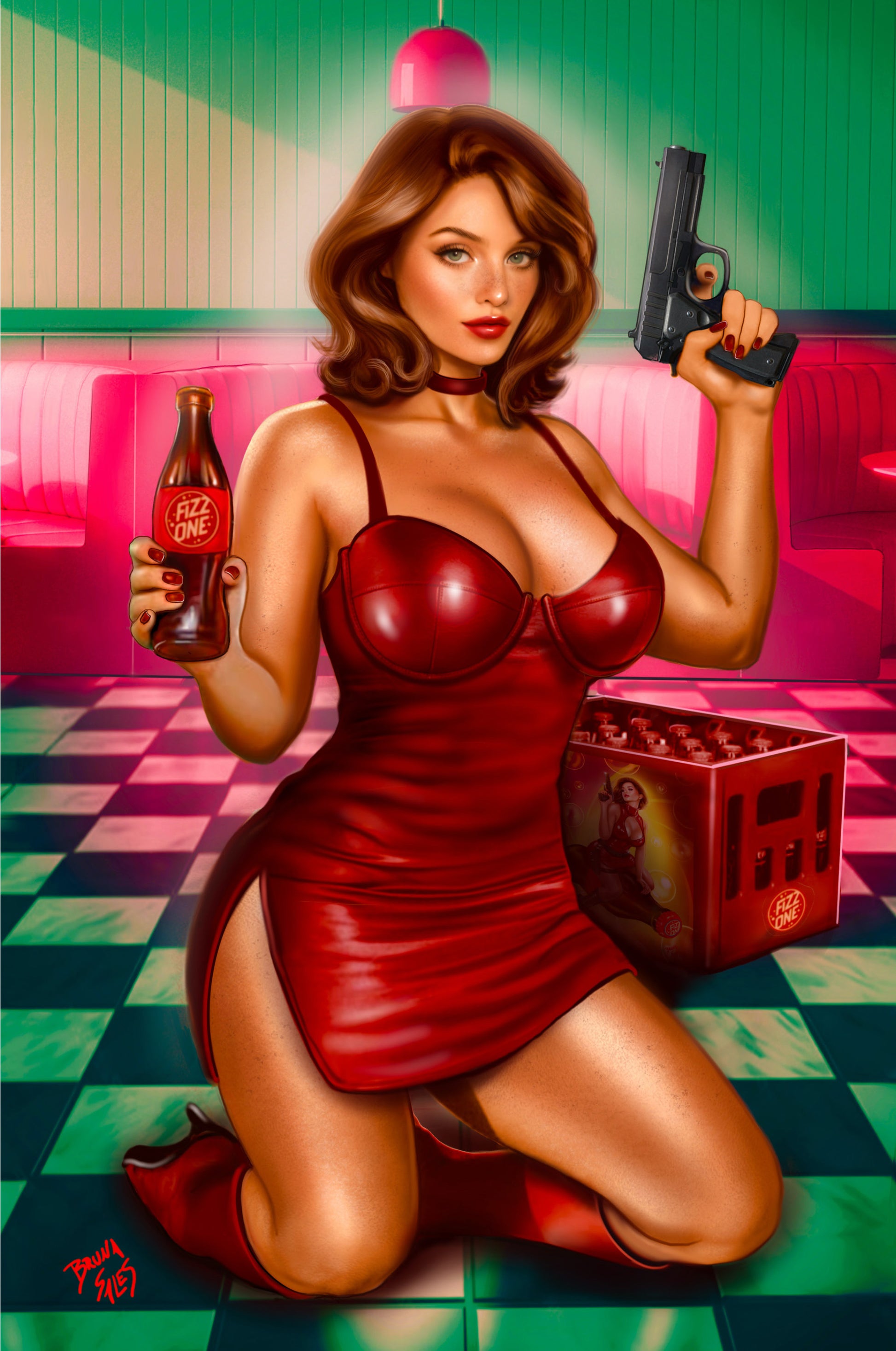 Pop Kill #3 Bruna Sales Big Dex Comics MegaCon Exclusive Crimson Dress Virgin Variant comic cover