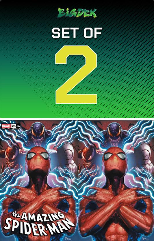 Spider-Man #25 Mico Suayan Big Dex Comics C2E2 Exclusive Trade Dress and Virgin Variant Set featuring artwork by Mico Suayan